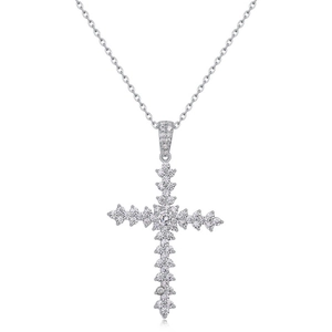 Pendentif croix en argent 925 avec pierres moissanites blanches scintillantes pour femme