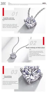 Macro detail of Moissanite pendant with classic four-prong S925 silver setting