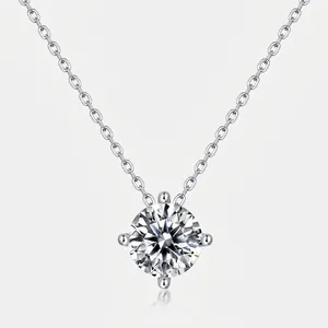 925 Sterling Silver Moissanite Pendant Necklace For Women Round Brilliant Cut Four Claw Solitaire Clavicle Chain Jewelry With GRA Certificate