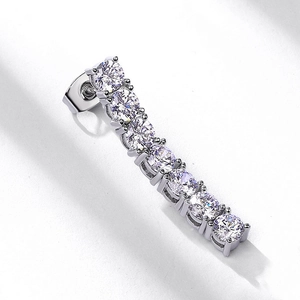S925 sterling silver moissanite long stud earrings with seven-stone curved diamond row