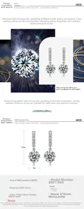 Macro view of S925 sterling silver earrings with 8mm moissanite in a four-prong setting