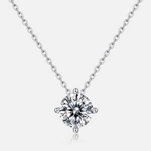Classic S925 sterling silver moissanite necklace with four-claw solitaire pendant