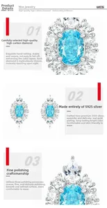 Macro detail of S925 silver earring featuring oval blue stone and white cubic zirconia