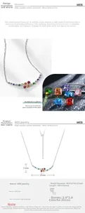 Detailed specs of S925 silver rainbow bubble necklace with colorful cubic zirconia