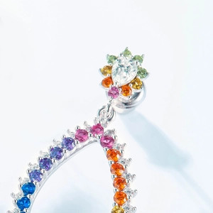 Colorful S925 silver drop earrings with multi-color rainbow stones and crystal flower design
