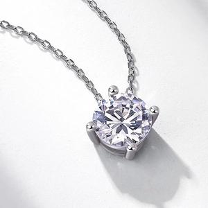 Elegant S925 sterling silver moissanite pendant necklace with six-prong setting for women