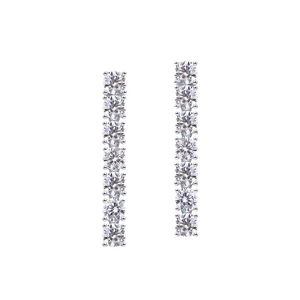 Long S925 sterling silver tassel drop earrings with sparkling moissanite linear diamonds