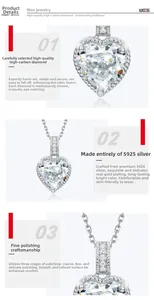 Détail macro du pendentif cœur en argent S925 avec diamant et sertissage à griffes
