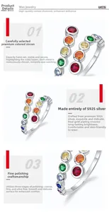 Detailed macro view of S925 silver rainbow bubble ring with colorful zircon stones
