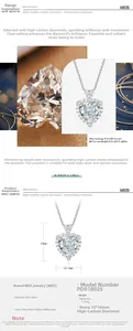 Detailed view of S925 silver heart necklace showing 10x10mm carbon diamond and 4-prong setting