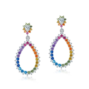 Rainbow gradient teardrop earrings in S925 sterling silver with multicolor cubic zirconia