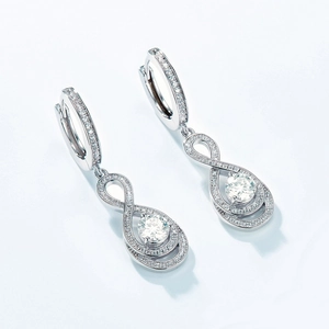 Elegant S925 silver infinity teardrop earrings with sparkling moissanite main stones