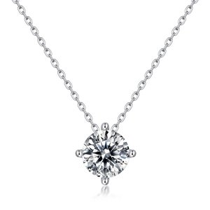 Minimalist S925 silver moissanite pendant necklace with four-prong round cut stone