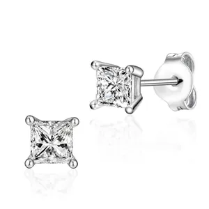 925 Sterling Silver Square Stud Earrings For Women Princess Cut Zirconia Geometric Simple Fashion Hypoallergenic Jewelry