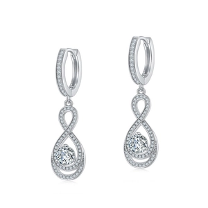 Elegant 925 sterling silver infinity hoop earrings with large round moissanite stones