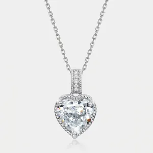 Pendentif en Forme de Cœur en Argent Sterling 925 pour Femme Pendentif Seul Sans Chaîne avec Strass Étincelant
