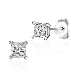 Classic square-cut princess zircon stud earrings in S925 sterling silver with four-prong setting