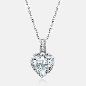 Collier avec pendentif cœur en argent S925, diamant haute teneur et bordure torsadée