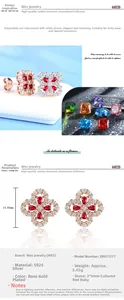 Detailed view of S925 silver four-leaf petal earrings with red zircon and dimensions