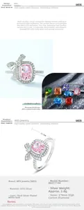 Dettaglio macro dell'anello a fiocco in argento S925 con pietra rosa 6x8mm e diametro 15,5mm