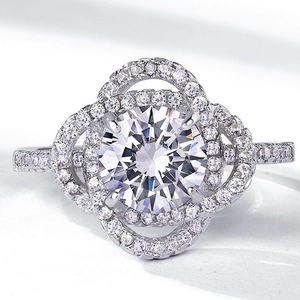 Anello di Fidanzamento in Argento Sterling 925 Moissanite Fiore per Donna Taglio Rotondo Scintillante Anello Nuziale Con Certificato GRA