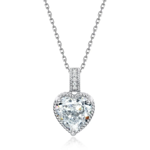 Collier pendentif cœur en argent S925 avec grande pierre taille cœur et bordure torsadée