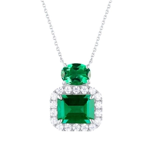 Collier luxe en argent S925 avec pendentif rectangulaire en pierre verte émeraude