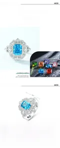 Macro detail of S925 silver ring featuring a blue rectangular gemstone and pavé settings