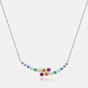 925 Sterling Silver Rainbow Zirconia Necklace For Women Designer Luxury Bubble Pendant Curb Chain Fashion Jewelry Gift