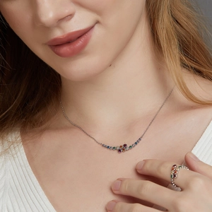 Rainbow bubble gemstone necklace and matching ring in S925 sterling silver for women