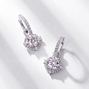 925 Sterlingsilber Moissanit Ohrhänger Damen Halo Rundschliff Funkelnde Ohrringe Mit GRA Zertifikat Schmuck