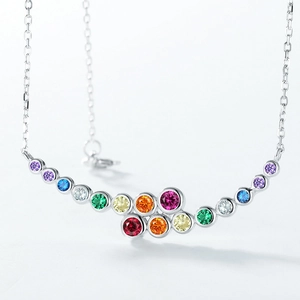 S925 sterling silver necklace featuring double-layered rainbow gemstone bubbles pendant