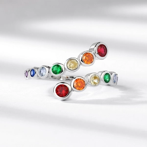 Rainbow bubble bypass ring in S925 silver with multi-color gemstones for women