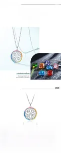 Detailed view of S925 silver necklace featuring a rainbow cubic zirconia 19mm circular pendant
