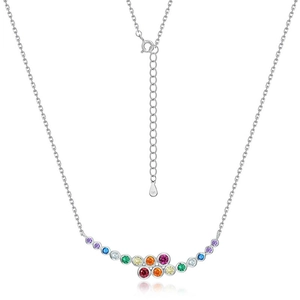 Rainbow S925 silver necklace with multi-colored cubic zirconia stones on an O-chain
