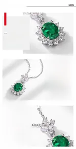 Macro detail of S925 sterling silver sunflower pendant with emerald-cut green gemstone