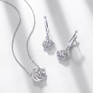 Sparkling S925 silver jewelry set featuring floral moissanite necklace and earrings