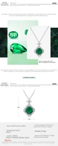 Détails du pendentif émeraude 3,49ct en argent S925 avec halo de zircons et dimensions exactes