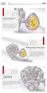 Macro detail of S925 silver lion head ring with yellow drop-shaped carbon diamond