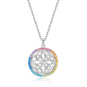 Rainbow cubic zirconia encrusted S925 silver Celtic knot pendant necklace for women