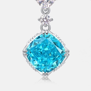S925 silver drop earrings with sea blue radiant cut gem and sparkling accent stones