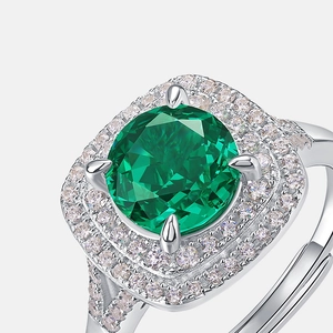 Vintage S925 silver ring with emerald-green carbon diamond and micro-pave setting