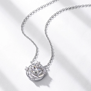 Sparkling Moissanite necklace in S925 silver with elegant swirl floral pendant design