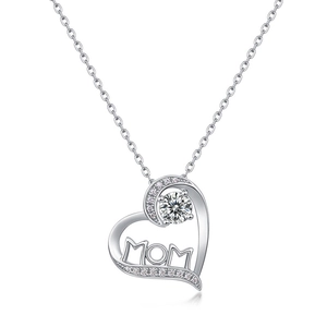 S925 silver MOM heart necklace with colorful gemstone pendant and white sapphire accents