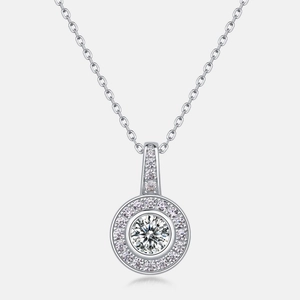 Moissanite halo pendant necklace in S925 silver with round cut center stone and pavé accents