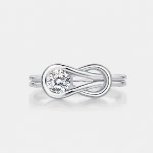 925 Sterling Silver Moissanite Ring For Women Infinity Knot Adjustable Open Ring Round Cut Gemstone With GRA Certificate Jewelry Gift