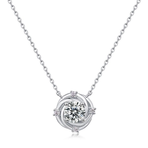 Elegant S925 sterling silver moissanite pendant necklace with sparkling spiral design