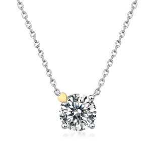 S925 Silber Moissanit Herzkette mit rundem funkelndem Edelsteinanhänger für Damen