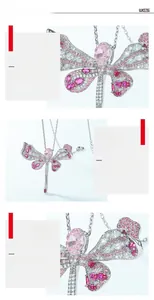 Détail macro du pendentif libellule en argent S925 avec diamant rose et cristaux pavés