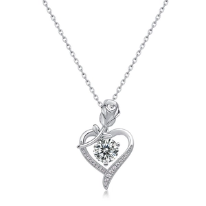 Collier cœur de rose en argent S925 avec pendentif pierre de naissance pour femme